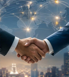 Alianza comercial: apretón de manos entre socios de negocio