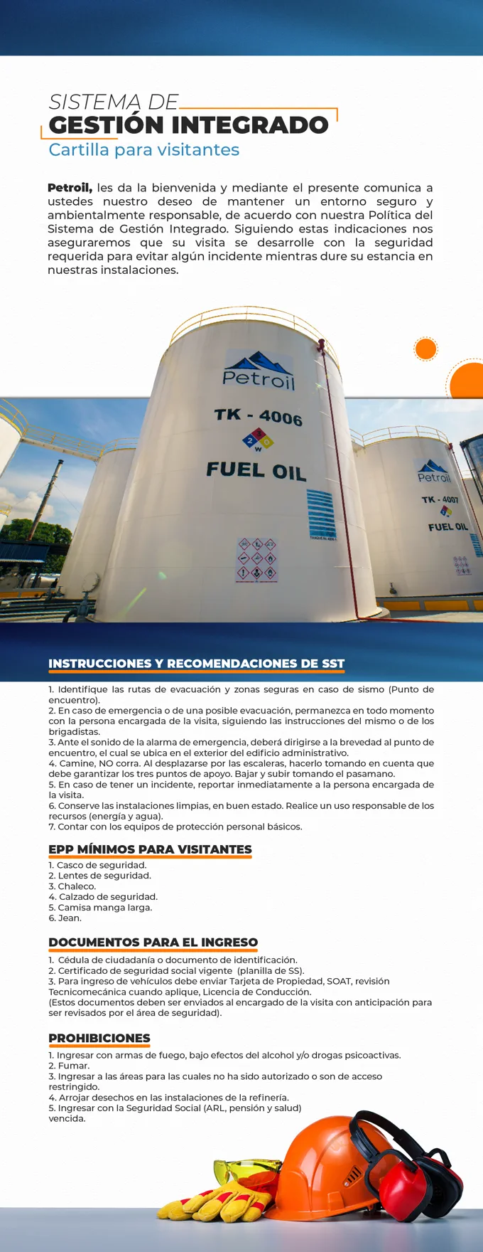 Cartilla para visitantes del Sistema de Gestión Integrado de Petroil